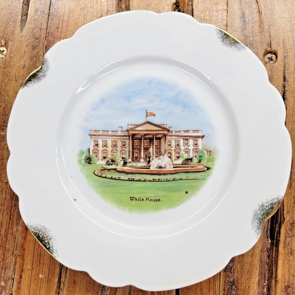 GH Crown Bavaria Other - Antique The White House Souvenir Cabinet Plate Bavaria GH Crown Scalloped 6.5"